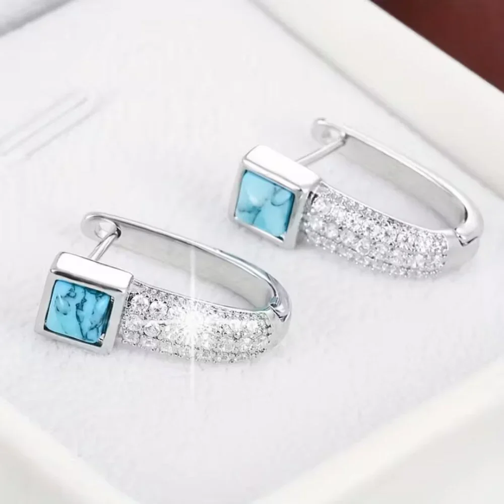 925 Sterling Silver Womens Hanging Drop Turquoise Gemstone Earrings New Jewelry